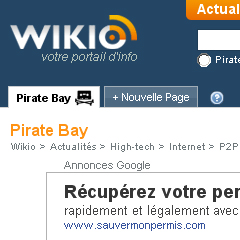 Pirate Bay : un onglet et un dossier sur Wikio