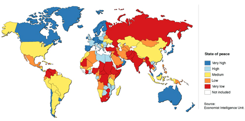 Carte de la paix dans le monde