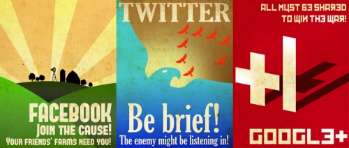Affiches de propagande pour Facebook, Twitter et Google +
