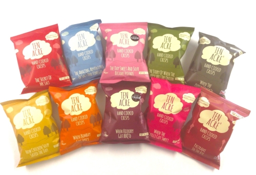 Photo de la gamme de chips Ten Acre au complet