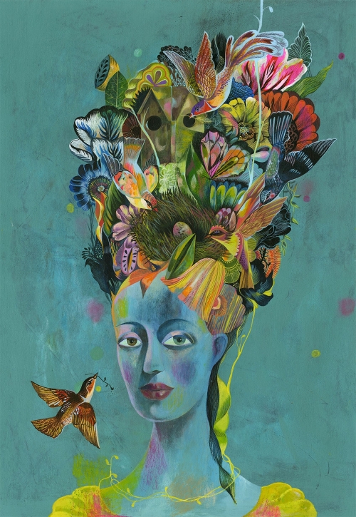 Portrait de femme aux cheveux fous par Olaf Hajek
