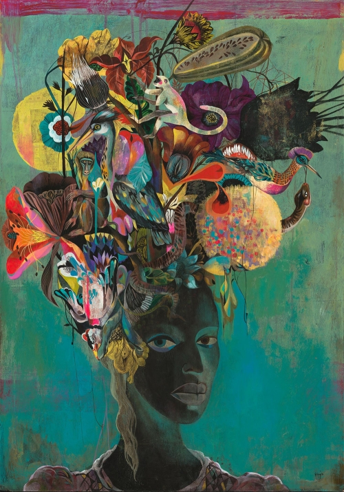 Portrait de femme noire aux cheveux fous par Olaf Hajek