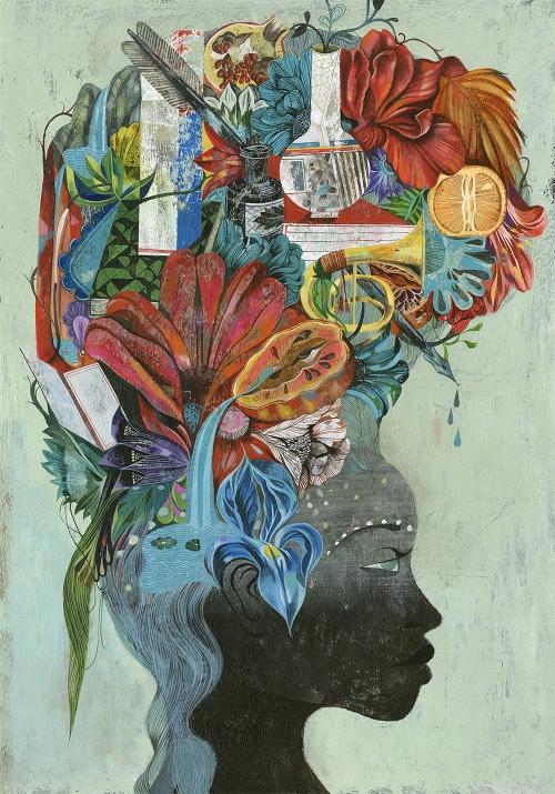 Portrait de femme aux cheveux fous par Olaf Hajek