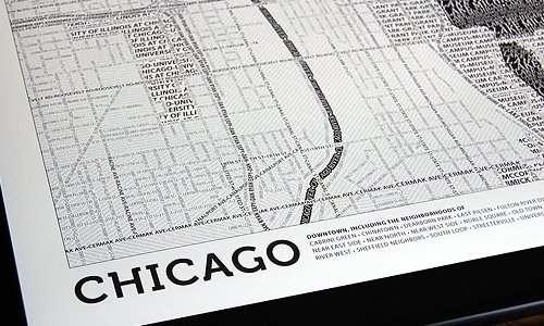 plan de Chicago par Typographic Maps