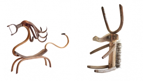 Photo des animaux en bois fabriqués avec des meubles recyclés de Marc Sparfel